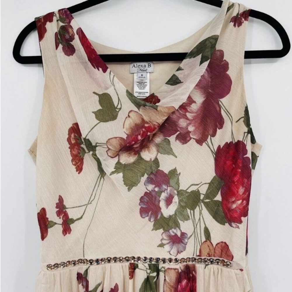 Alexa B Nites Womens Dress Size 6 Floral Metallic Beaded Sleeveless Midi